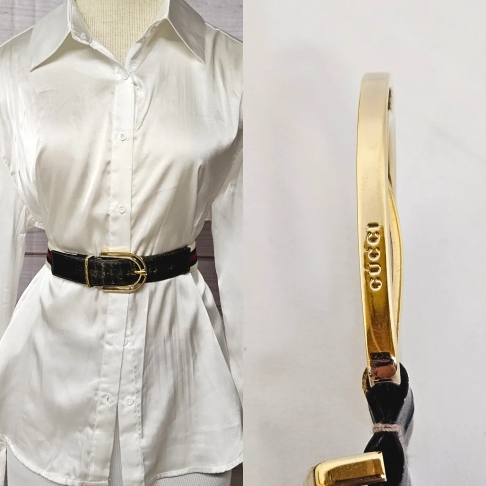 Gucci Nylon And Leather Belt In Cream Navy And Red Size 32 / 80